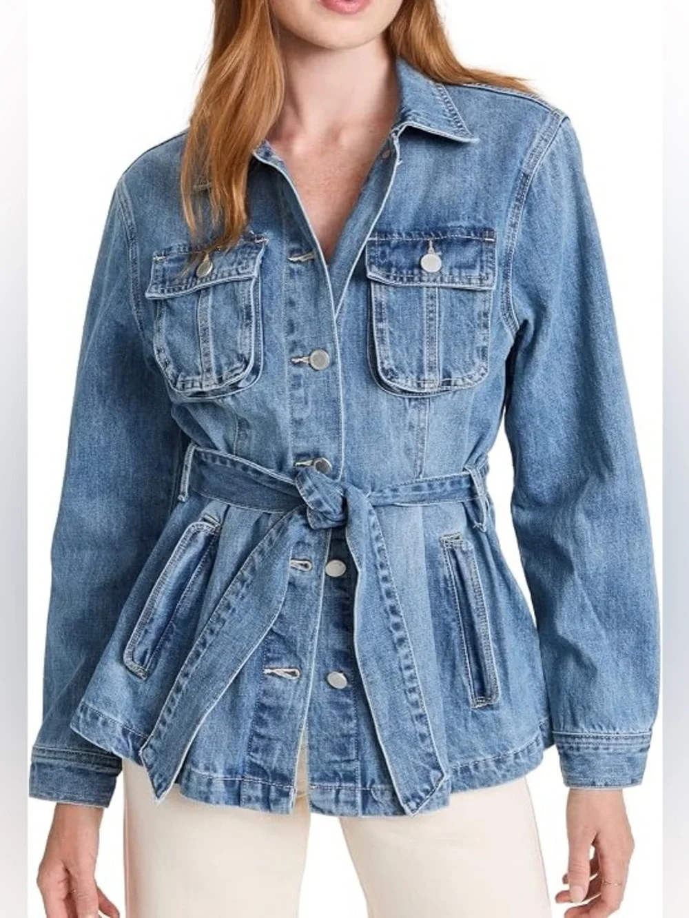 Blank NYC Left on Read Denim Utility Belted Jacket - Light Blue NWT Size Medium